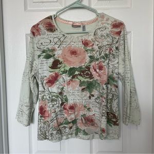 Vintage Nicki Nicole Miller Floral Y2K 3/4 Length Sleeve Blouse Size XL